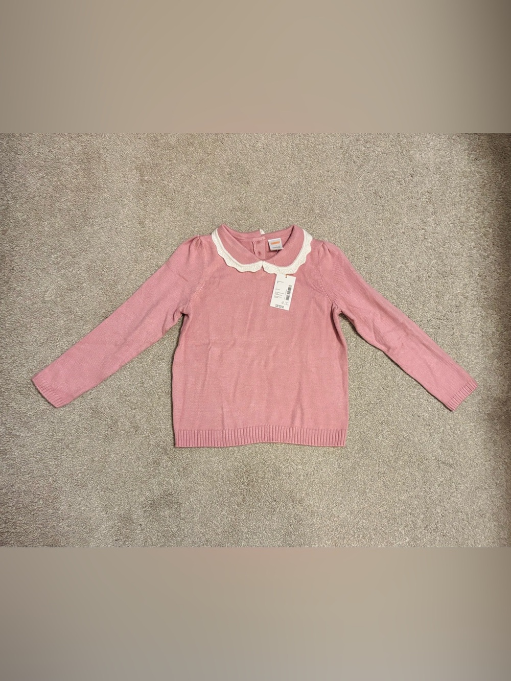 NWT Girls’ Gymboree Blush Pink Sweater with Scalloped White Collar Size 7